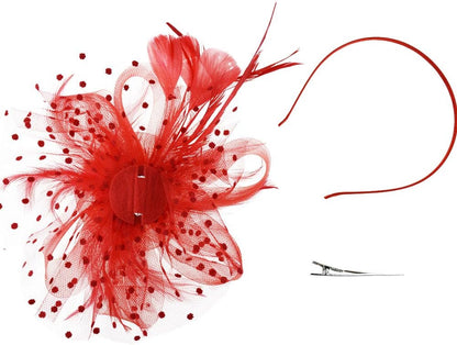 DRESHOW Fascinators Hat Flower Mesh Ribbons Feathers on a Headband and a Clip Tea Party Headwear for Girls and Women - Colors A
