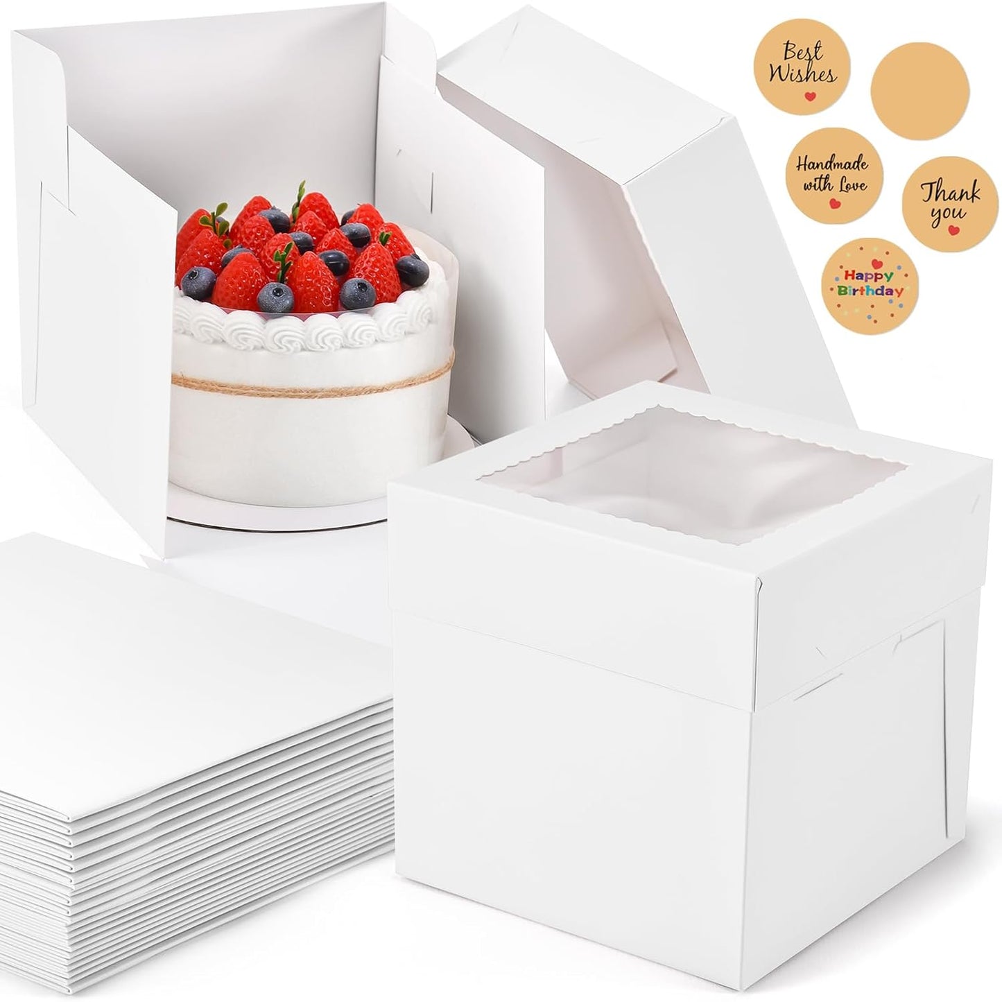12Pcs 8x8x8 Inches Cake Boxes, Pink Square Bakery Boxes with Window, Disposable Cake Carrier Container for Pastries, Pie, Cookies, Chocolates, Cupcakes, Birthday Party, Wedding