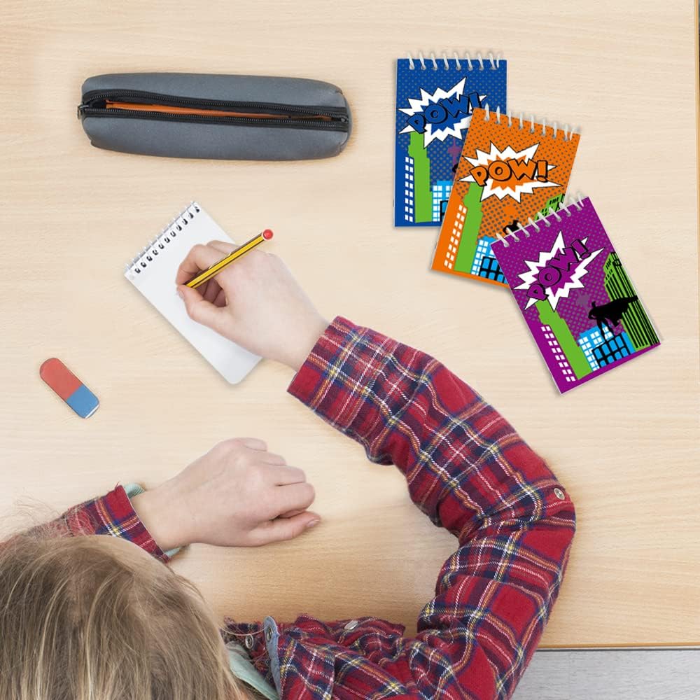 ArtCreativity Mini Superhero Notebooks, Pack of 12, Small Comic Inspired Spiral Notepads, Cute Stationery Supplies for School and Office, Fun Birthday Party Favors, Goodie Bag Fillers for Kids