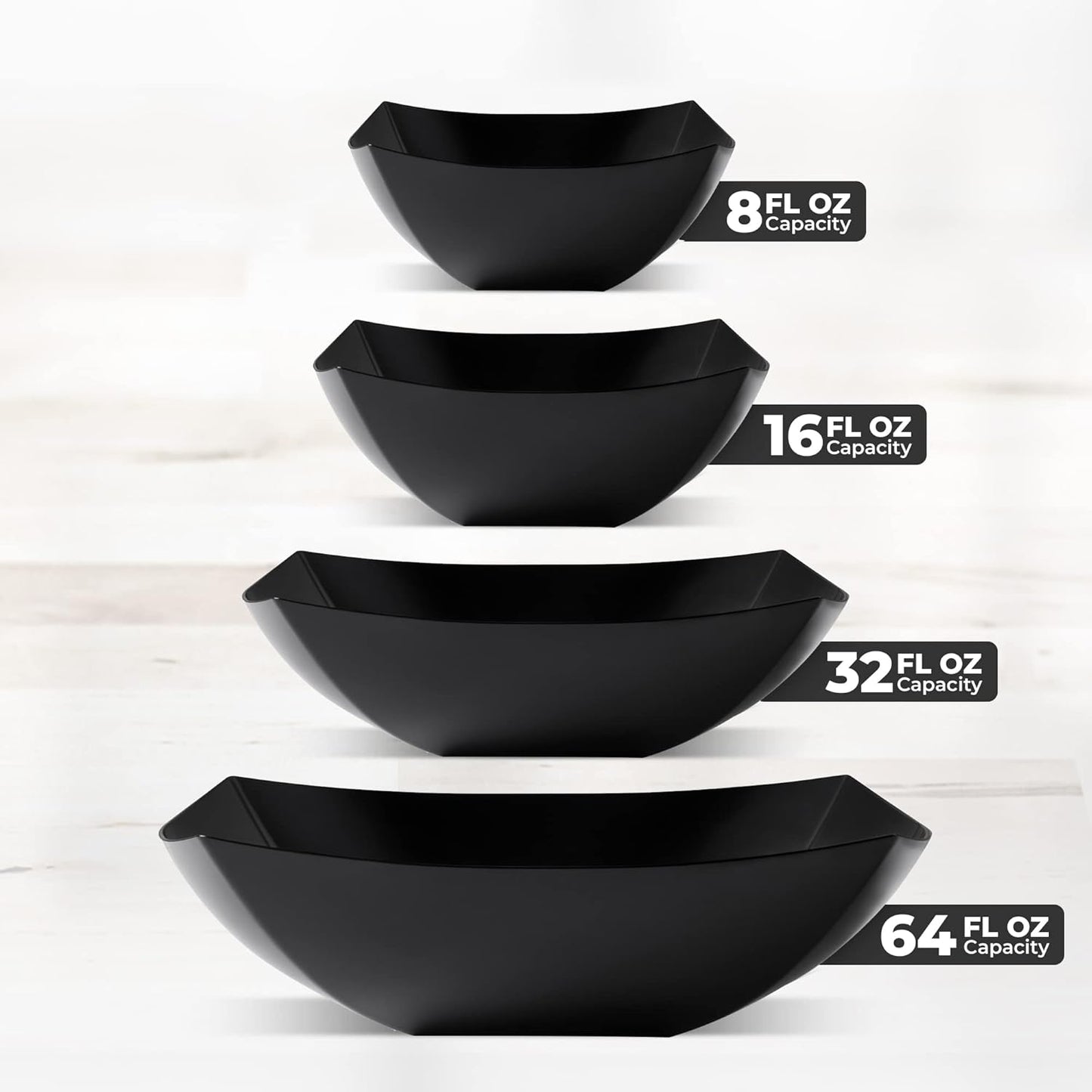 Posh Setting - Clear Plastic Serving Bowls for Party (8oz - 4 Pack) Square, Disposable, Salad & Fruit Bowls for Party Table, Candy Containers for Candy Buffet