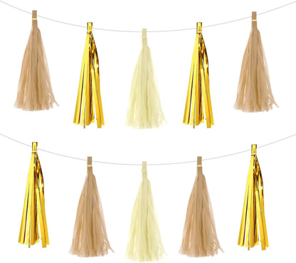 MECCANIXITY 15Pcs Light Blue Tassel Garland Banner with Rope Tissue Paper Tassels Party DIY Kits for Anniversary Wedding Birthday Party