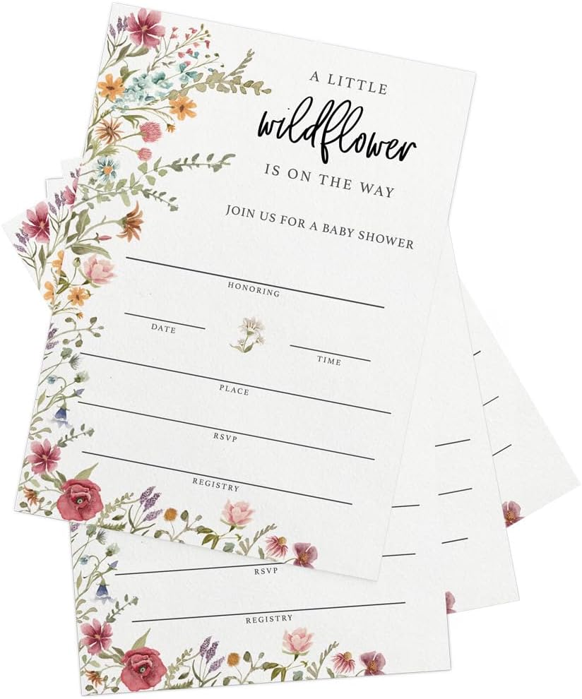 Printed Party Baby Shower Games for Girl – 4 Games and Activities for 30 Guests, Includes Bingo, Price is Right, Mommy or Daddy Trivia, and Storybook Title Guessing, Wildflower Baby in Bloom Design