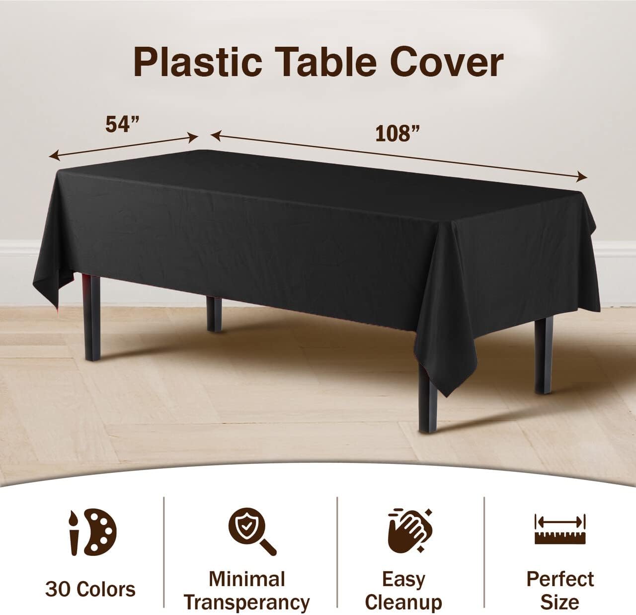 Exquisite Party Solids 6-Pack Premium Plastic Tablecloth 54in. x 108in. Rectangle Plastic Table Cover - Navy
