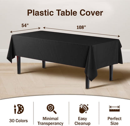 Exquisite Party Solids 6-Pack Premium Plastic Tablecloth 54in. x 108in. Rectangle Plastic Table Cover - Navy