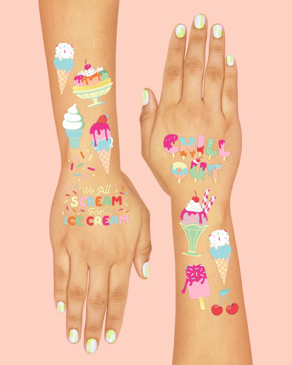 xo, Fetti Ice Cream Birthday Party Temporary Tattoos for Kids - 56 Glitter Styles | Dessert, Sweet Baby Shower Party Supplies, Arts and Crafts