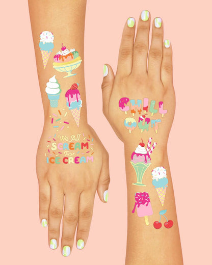 xo, Fetti Ice Cream Birthday Party Temporary Tattoos for Kids - 56 Glitter Styles | Dessert, Sweet Baby Shower Party Supplies, Arts and Crafts