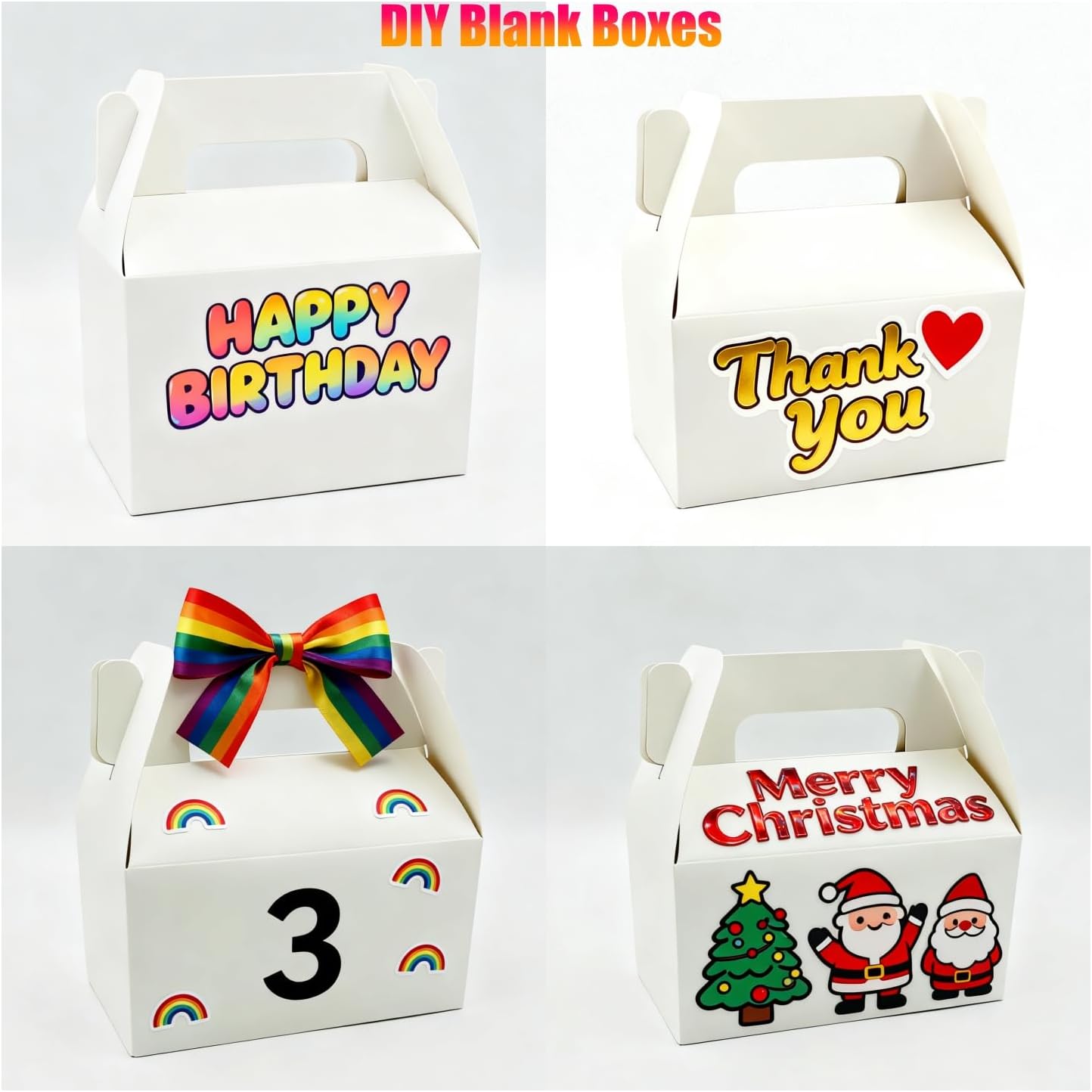 XAGLVV 24 Pack White Paper Gable Boxes,6.2 Inch Candy Boxes with Handle, Snack Party Favor& Gift Cookie bags for kids Birthday,Wedding, Baby Shower, Graduation.