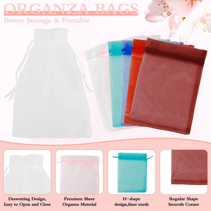 Organza Bags, Organza Bags 5 x 7 Inch, 50 Pcs White Sheer Party Favor Mesh Bag with Drawstring, Small Jewelry Gift Candy Bag for Wedding Christmas Birthday Halloween Graduation Party Favors Supplies