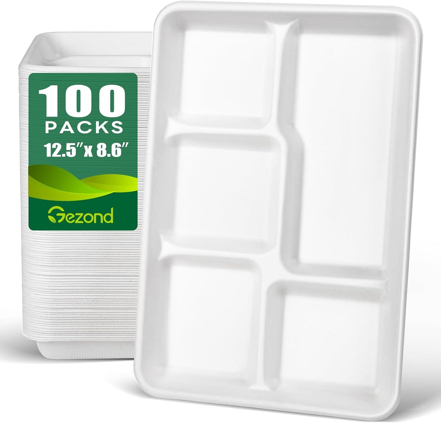 Gezond 50 Pack 14 Inch Disposable Food Trays Eco-friendly Heavy-Duty Large Paper Plates Compostable Sugarcane Platters for Crawfish Lobster Seafood Party Natural