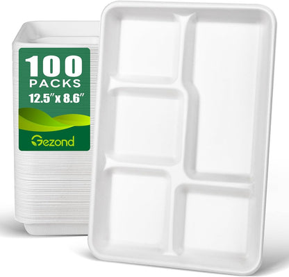 Gezond 50 Pack 14 Inch Disposable Food Trays Eco-friendly Heavy-Duty Large Paper Plates Compostable Sugarcane Platters for Crawfish Lobster Seafood Party Natural