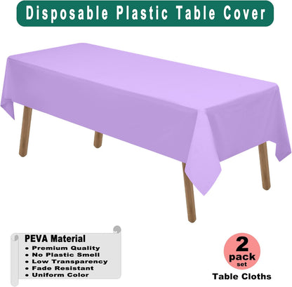 PARTY ULYJA White Plastic Tablecloths 2 Pack Disposable Table Covers 54 x 108 Inch Bridal Shower PEVA Vinyl Table Cloths for Picnic Birthday Wedding Banquet Parties 8 ft Rectangle Table Use