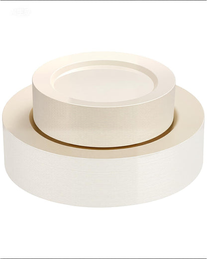 Goodluck 200PCS Gold Plastic Plates, Heavy Duty Disposable Gold Plates with 100 10.25 inch Dinner Plates and 100 7.5 inch Dessert Plates for Party, Holiday, Wedding, Thanksgiving