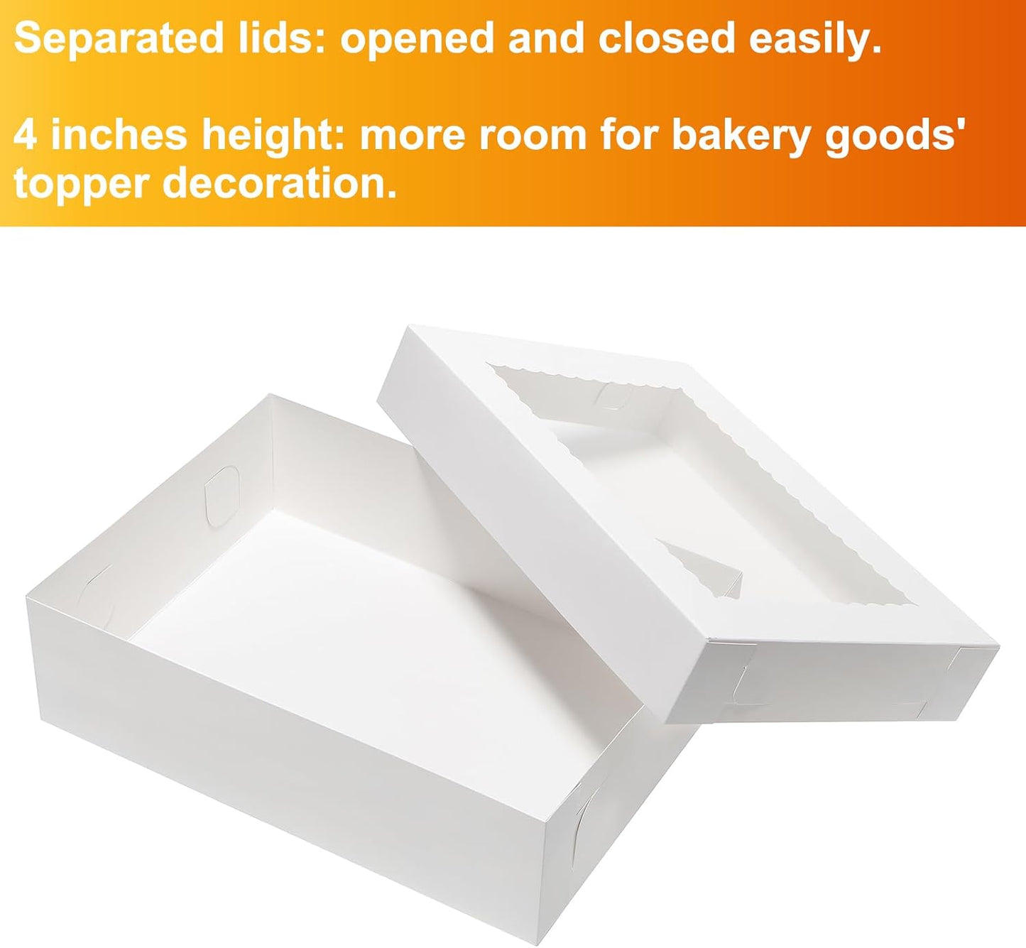 Wowxyz 14x10x4 Cake Boxes 6pcs Rectangle Quarter Sheet 1/4 Sheet Bakery Boxes with Window - Donuts, Pastry Baking Cake, Pie White Cardboard Treat Packaging