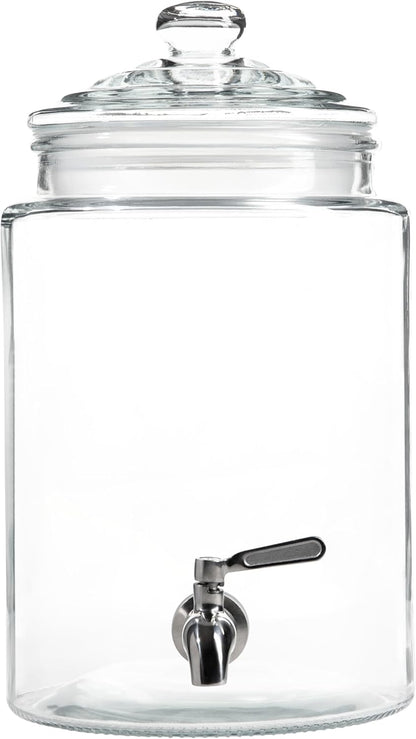 Large Glass Drink Dispenser with Spout – 1.5 Gallon Tall Mason Jar Style Beverage Server with Airtight Lid & Metal Spigot for Water, Tea, Juice, Punch, or Cocktails