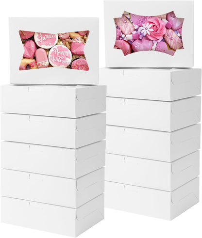TOMNK 30pcs Cookie Boxes, 8x6x2.5 Inches 3 Style Windows Treat Boxes with Window for Treats, Chocolate Covered Strawberries, Muffins, Donuts