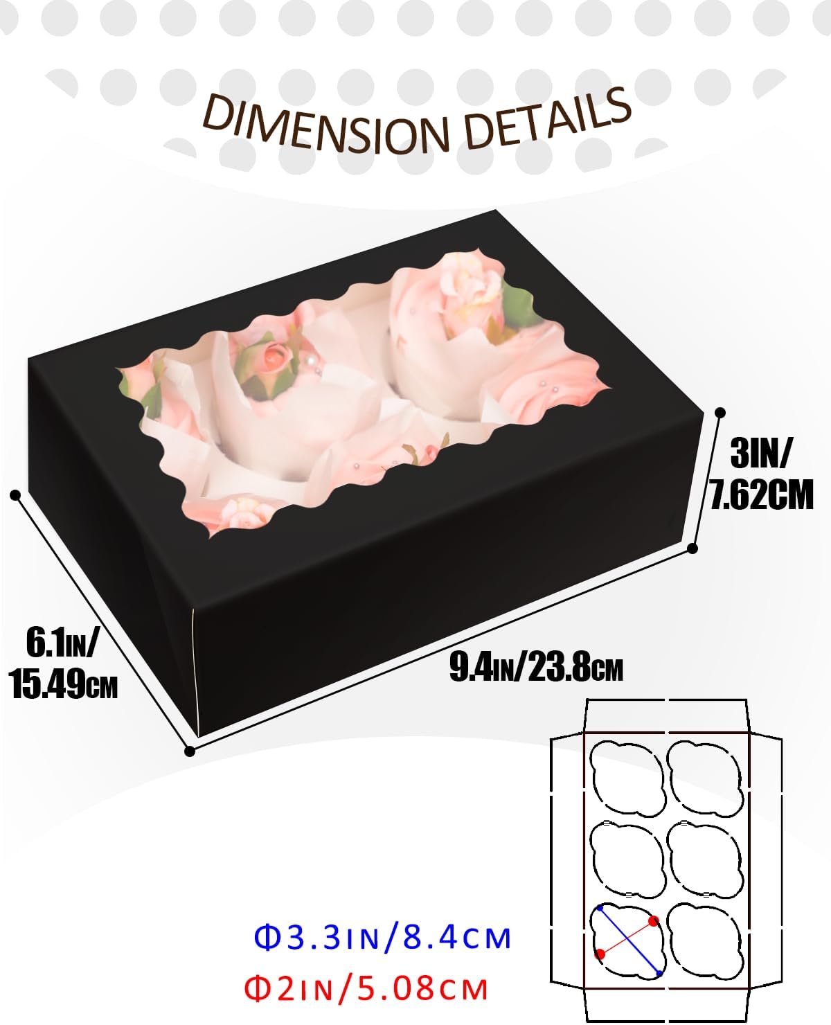 qiqee White 6 Cupcake Boxes with Window Auto-pop up 30 Packs Cupcake Box 9.4"x6.1"x3.3" Bakery Boxes For Cupcakes Carrier, Cupcake Containers
