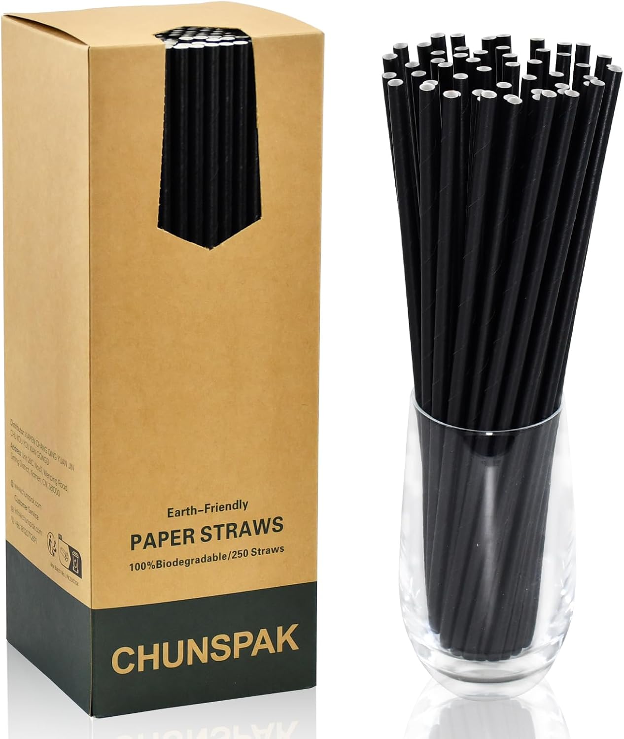 Black Paper Straws, Solid black/250 Bulk, Biodegradable Paper Drinking Straws for Cocktail, Drinks, Bars and Restaurant, 7.75"x0.24"