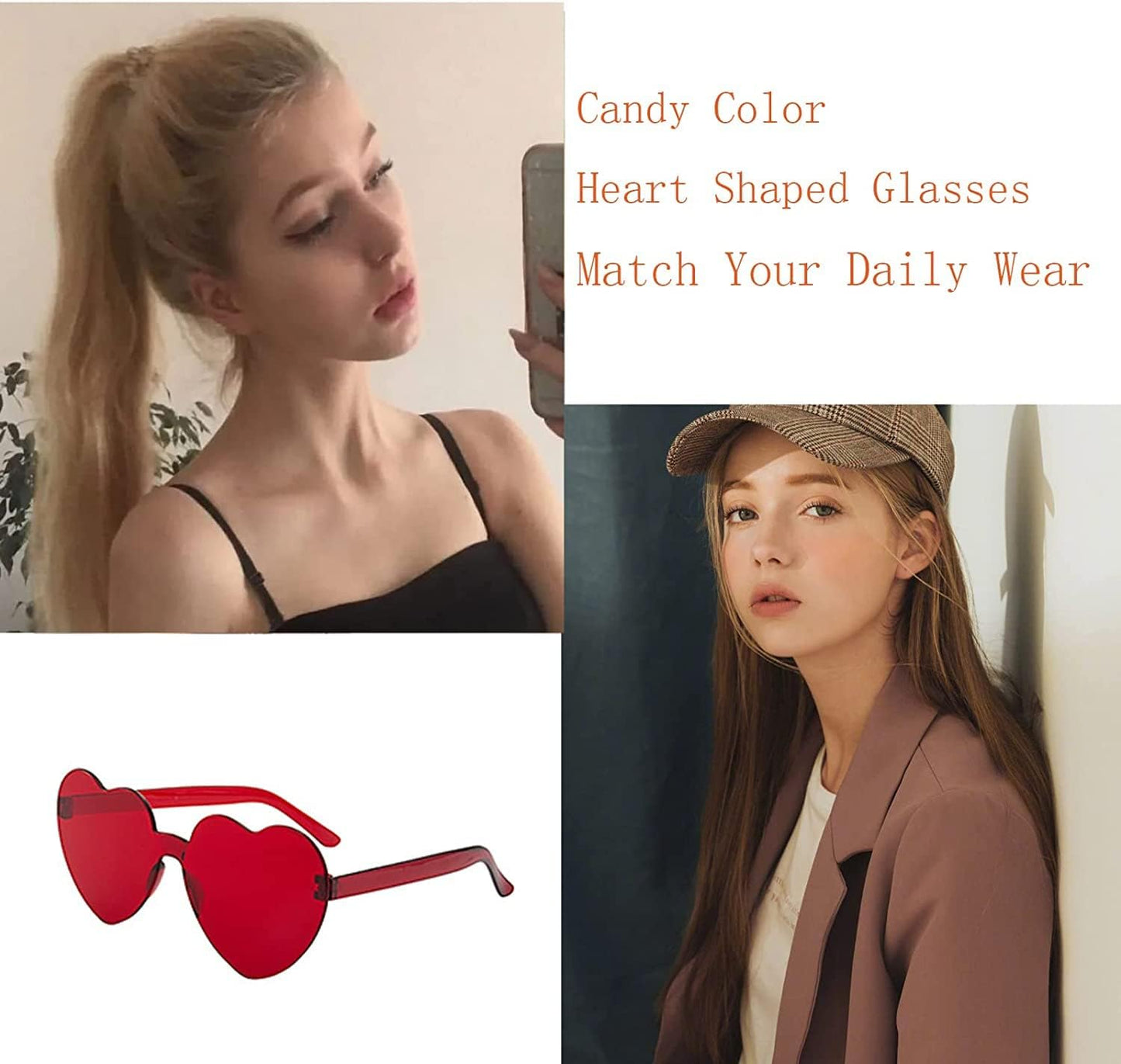 AEAHALY Heart Sunglasses for Women and Men Rimless Heart Shaped Sunglasses Bachelorette Bride Party Accessories