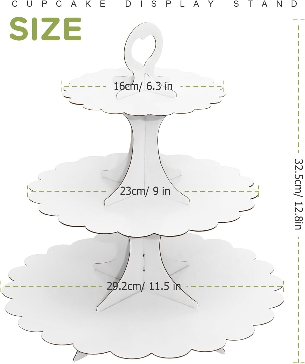 White Cupcake Stand Tower, 3-Tier Cardboard Dessert Display with Heart Handle,Perfect for Birthday Baby Shower Wedding Tea Party Graduation, Easy 60-Second Assembly, Holds 12+Cupcakes (1-Pack)