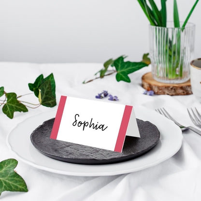 25 Pack Pink Plaid Bow Place Cards, Editable Name Cards for Table Setting, Tent Cards Food Label for Dinner Party, Bridal Shower, Wedding, Baby Shower and Events -T30