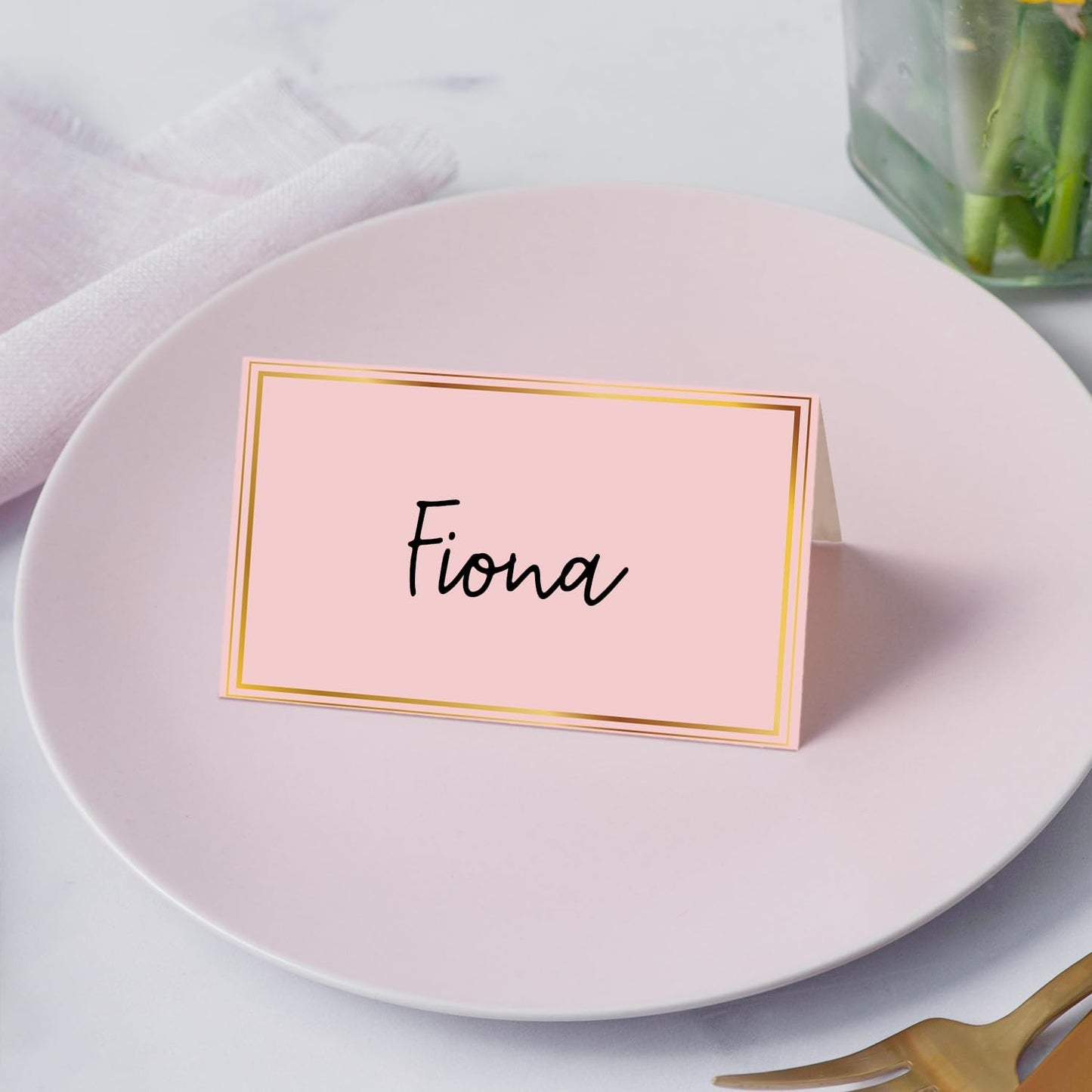 Gold Foil Border Place Cards, Set of 25 Tent Name Cards for Table Setting, Food Label for Wedding, Baby Shower, Birthday Dinner Party Supplies -010