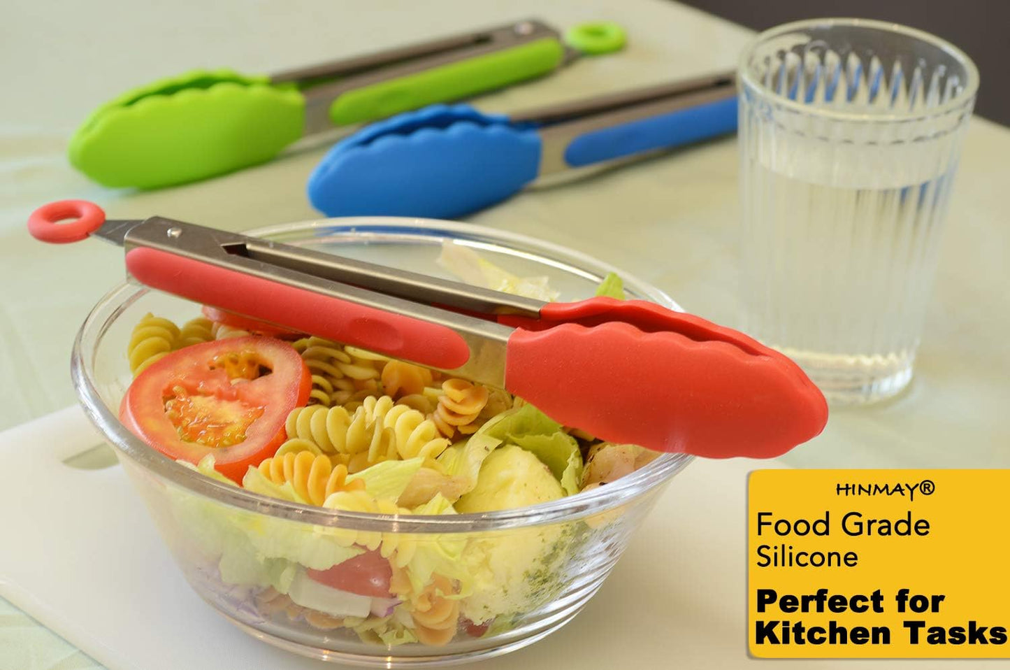 HINMAY Serving Tongs 9-Inch Cooking Tongs with Silicone Tips, Set of 3 (Black)