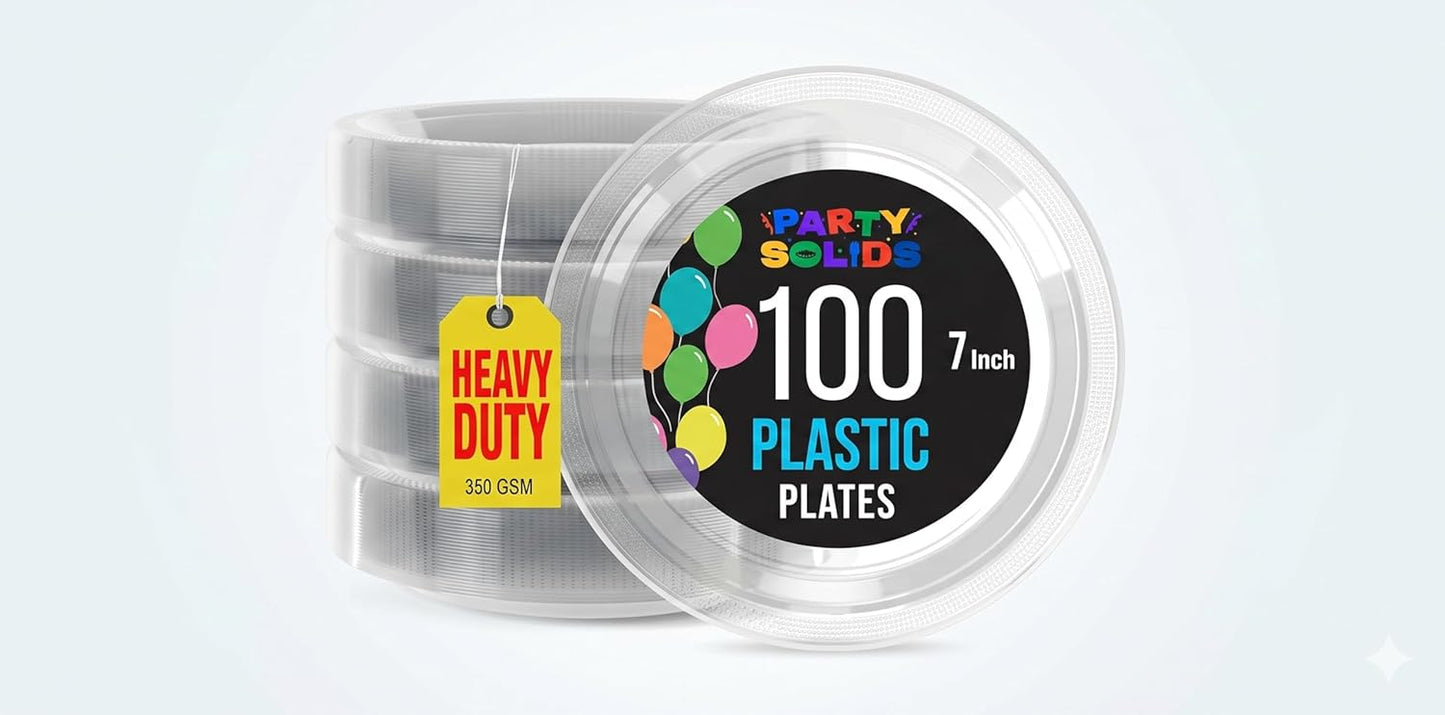 Party Solids Black Plastic Plates For Party 10" Black Disposable Plates For Party Supplies 100 Pcs Plastic Dinnerware Sets Heavy Duty 350 GSM Disposable Dinnerware Set