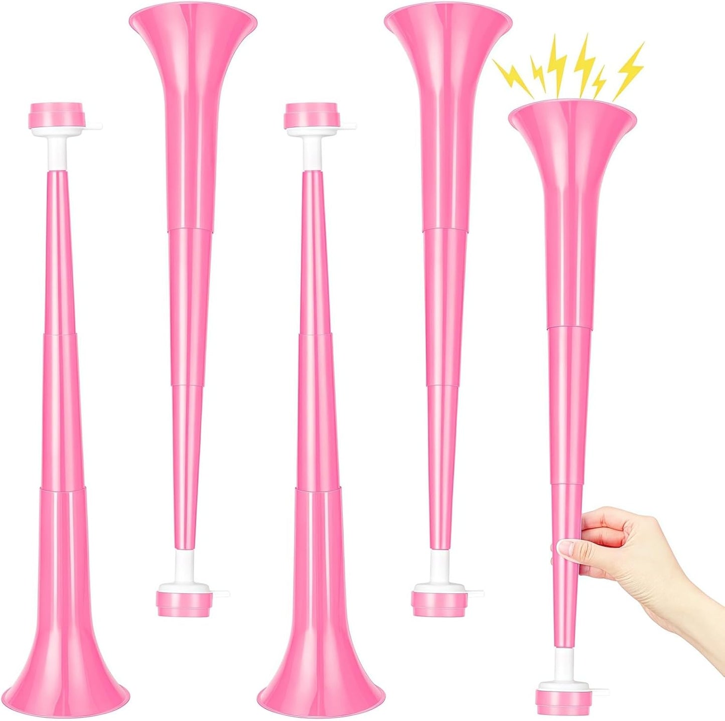 4 Pcs Collapsible Stadium Horn for Adult, 21 Inch Vuvuzela Plastic Trumpet, for Sporting Events Football Carnival Party, White