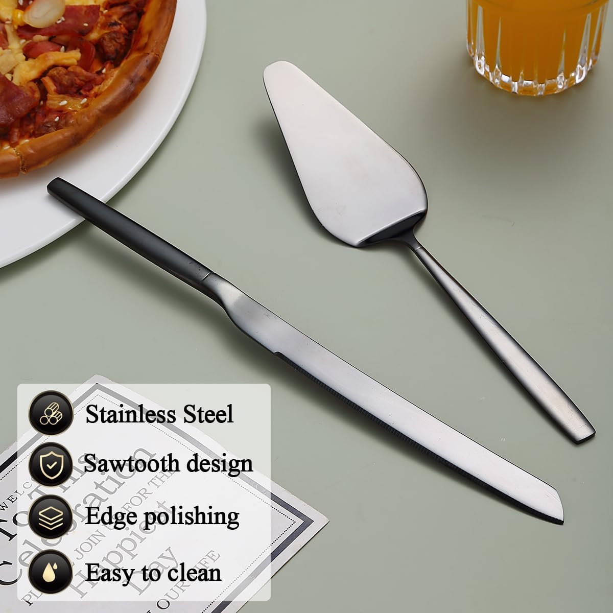 Evanda Wedding Cake Knife and Server Set, Cake Cutte Pie Server for Everyday, Wedding and Birthdays, Dishwasher Safe