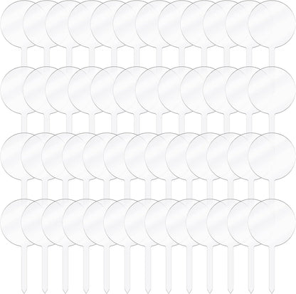 Roowest 50 Pieces 2 Inch Round Acrylic Cupcake Toppers Blank Clear Mini DIY Cake Stick Toppers for Birthday Festival Party Baby Shower Wedding Party Cupcake Decoration