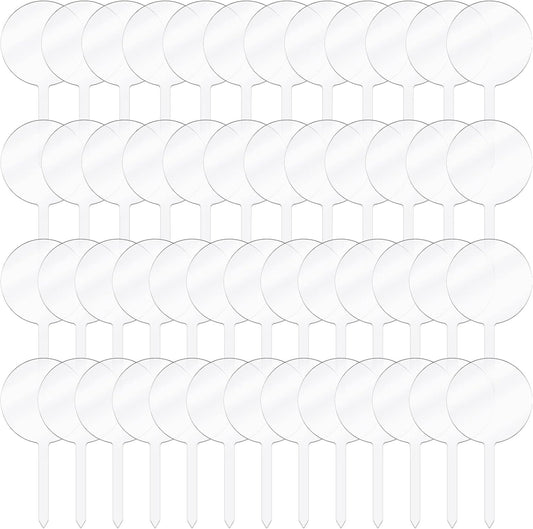 Roowest 50 Pieces 2 Inch Round Acrylic Cupcake Toppers Blank Clear Mini DIY Cake Stick Toppers for Birthday Festival Party Baby Shower Wedding Party Cupcake Decoration