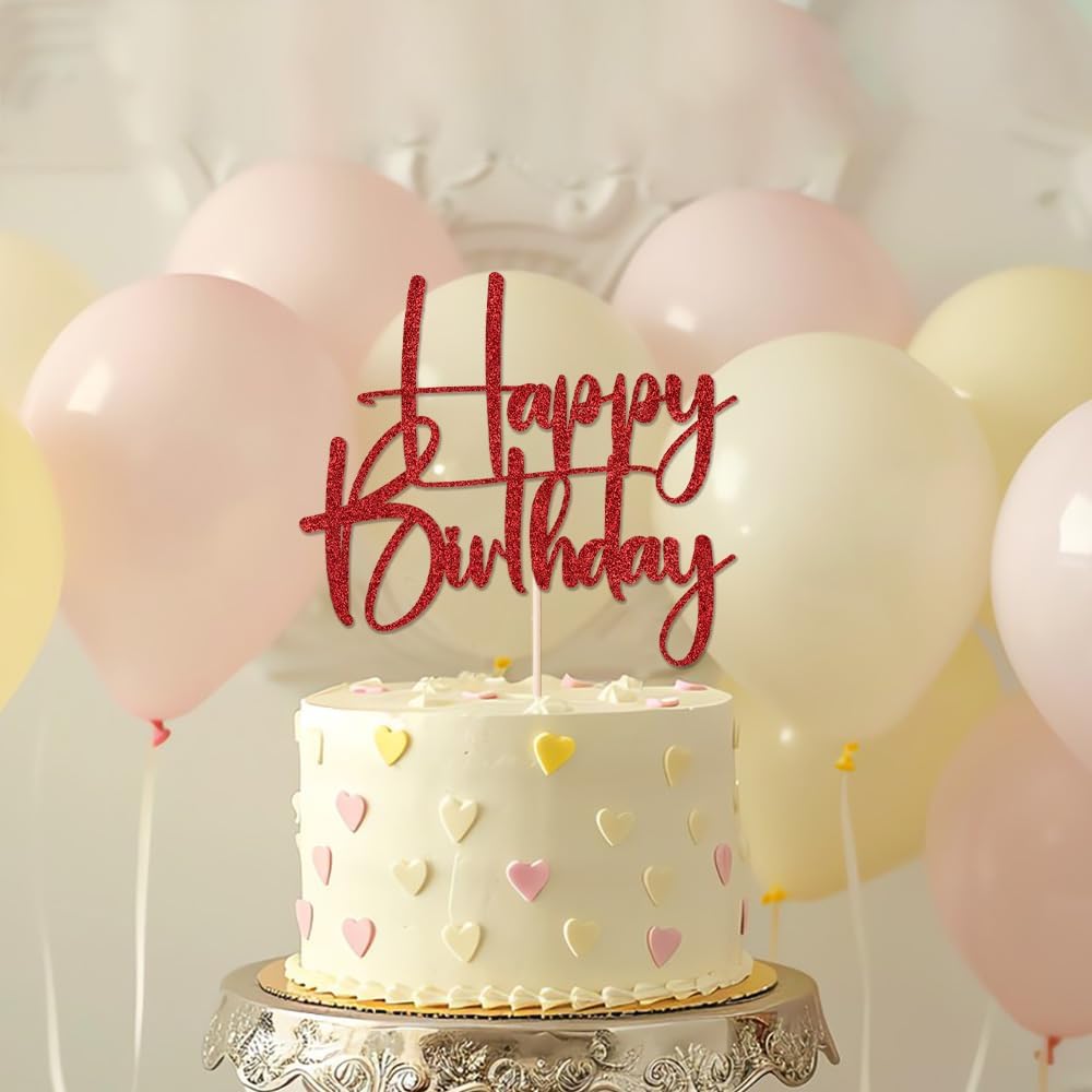 Happy Birthday Cake Topper,black Glitter Cake Pick Bunting Decor for Anniversary Birthday Party Cake Decorations Supplies