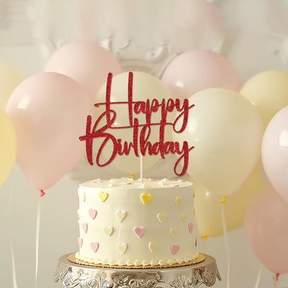 Happy Birthday Cake Topper,black Glitter Cake Pick Bunting Decor for Anniversary Birthday Party Cake Decorations Supplies
