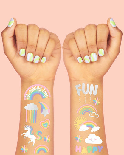 xo, Fetti Rainbow Temporary Tattoos - 46 Glitter Styles | Unicorn Birthday Party Supplies, Oh Happy Day Baby Shower, Magical Party Favors