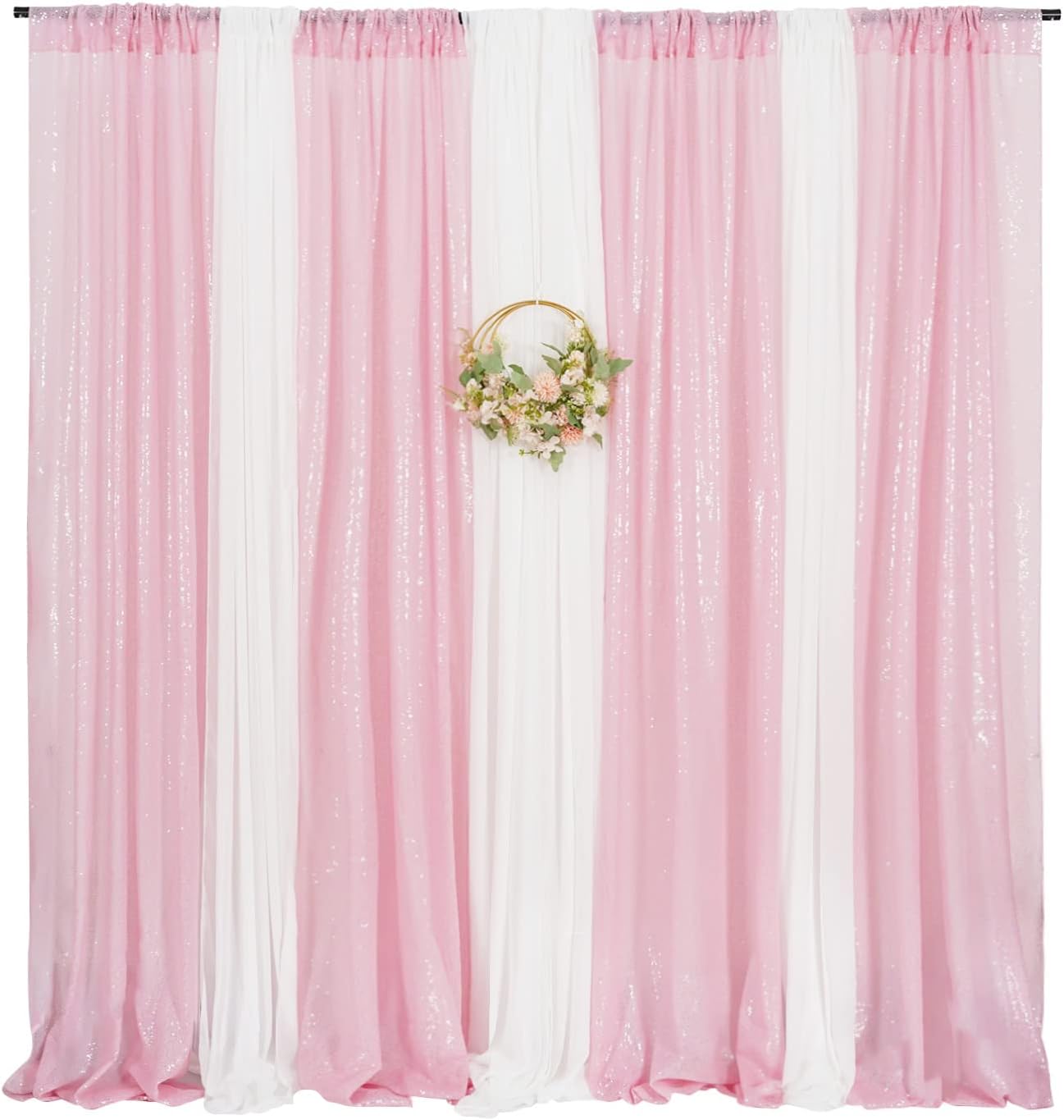 Poise3EHome Black Sequin Backdrop Curtains, 2 Panels 2FTx8FT Glitter Photo Booth Backdrop for Halloween Birthday Bachelorette Wednesday Twilight Party Decorations