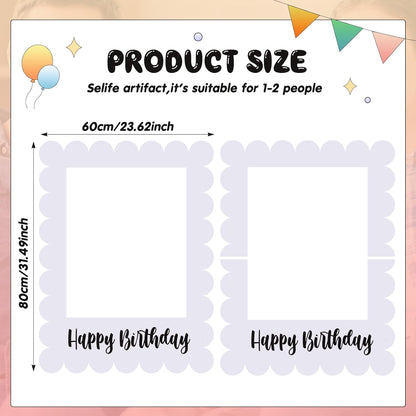 Beeveer 32 x 24 Inch Extra Large Happy Birthday Photo Booth Selfie Frame Props Picture DIY Cutouts Photo Backdrop Cardboard Props for Party Supplies Favors(Vertical,Shiny Gold)