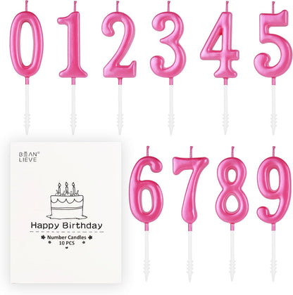 Beanlieve 10-Pieces Numeral Birthday Candles - Cake Numeral Candles Number 0-9 Glitter Cake Topper Decoration for Birthday,Wedding Anniversary,Party Celebration (Colourful)