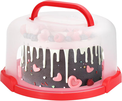 Cake Carrier with Lid and Handle, Fit 10’’ Cake Stand with Lid, Cake Transport Storage Container, Cake Containers Cover Stand with Lids, 3 Secure Side Closures (Pink)