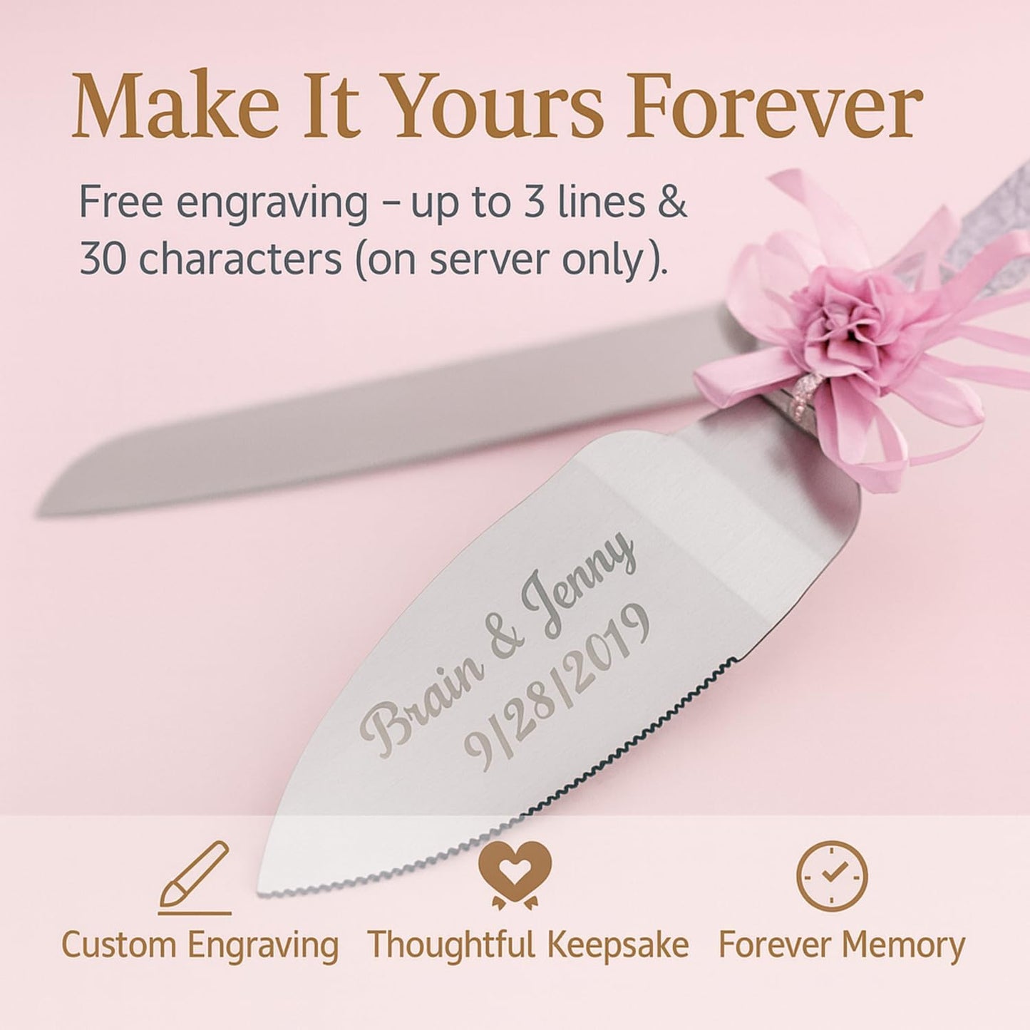 GIFTS INFINITY Personalized Wedding Cake Knife and Server Set with Engraving – Cake Cutting Utensil Set, Keepsake Gift for Wedding, Anniversary, Reception, Birthday & Other Occasions (CH-101WB)