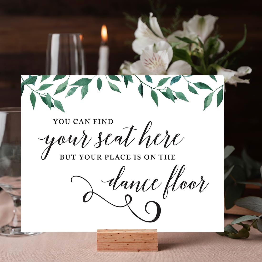 Andaz Press Wedding Party Signs, Natural Greenery Green Leaves, 8.5x11-inch, Bridal Shower Scavenger Hunt, 1-Pack - Colors D