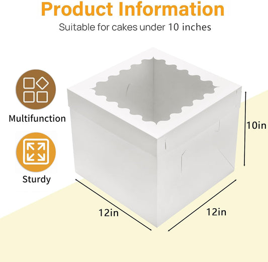 10pcs Cake Boxes 12 Inch, 12x12x8in White Bakery Boxes with Window,10in 12in Cake Boxes, Large Baking Boxes,Disposable Cake Containers with Lids
