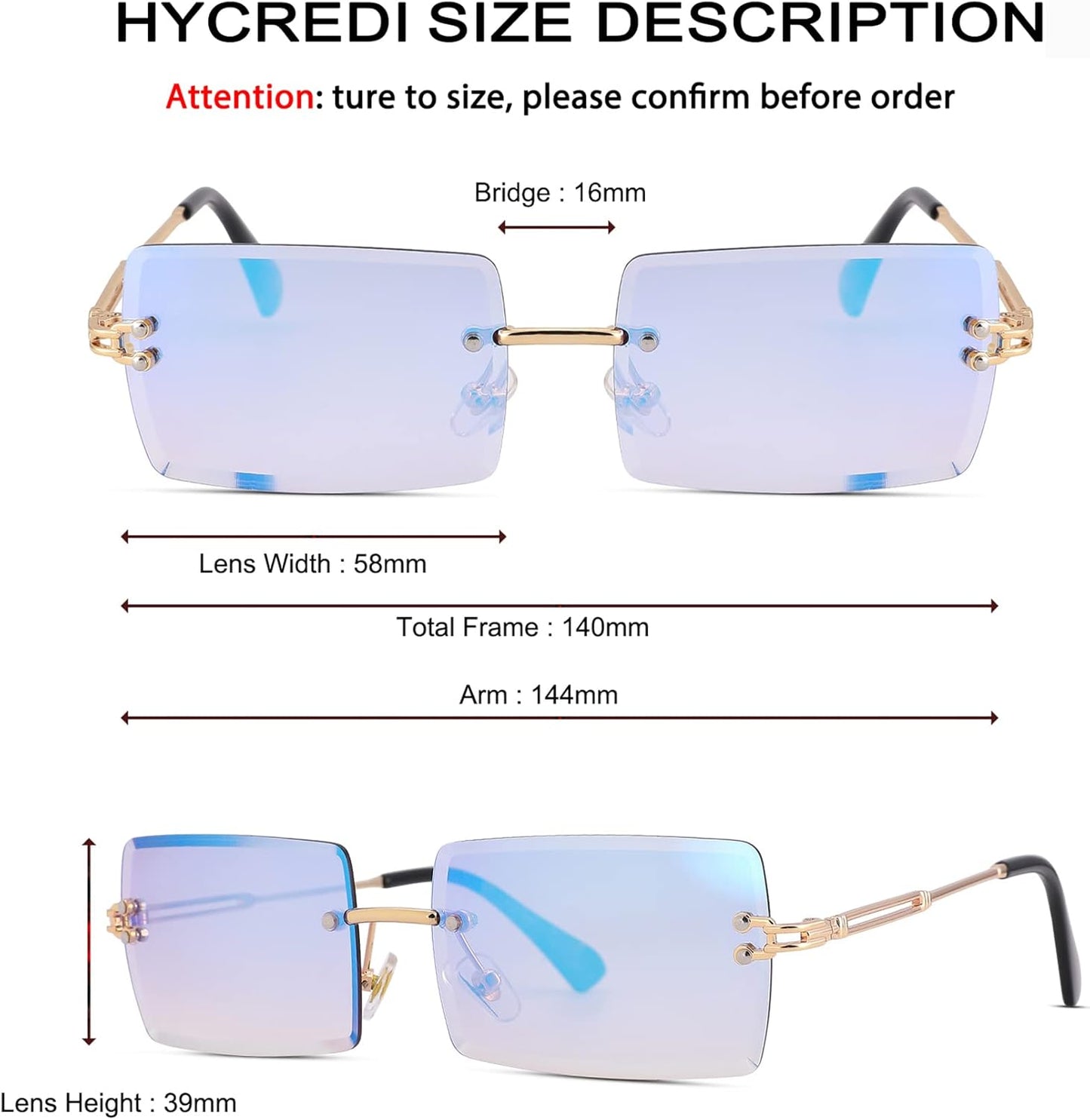 Rectangle Sunglasses for Men/Women Small Rimless Square Shade Eyewear