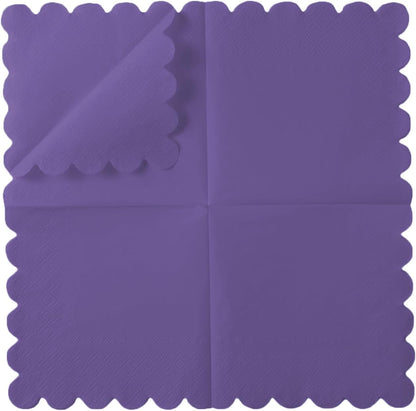 100 Pack Cocktail Napkin 2-Ply Scalloped Edged Dessert Napkins Folded 5 x 5 Inches Disposable Napkins for Dinner Wedding Birthday Party Bridal Anniversary Reception Event (Pink)