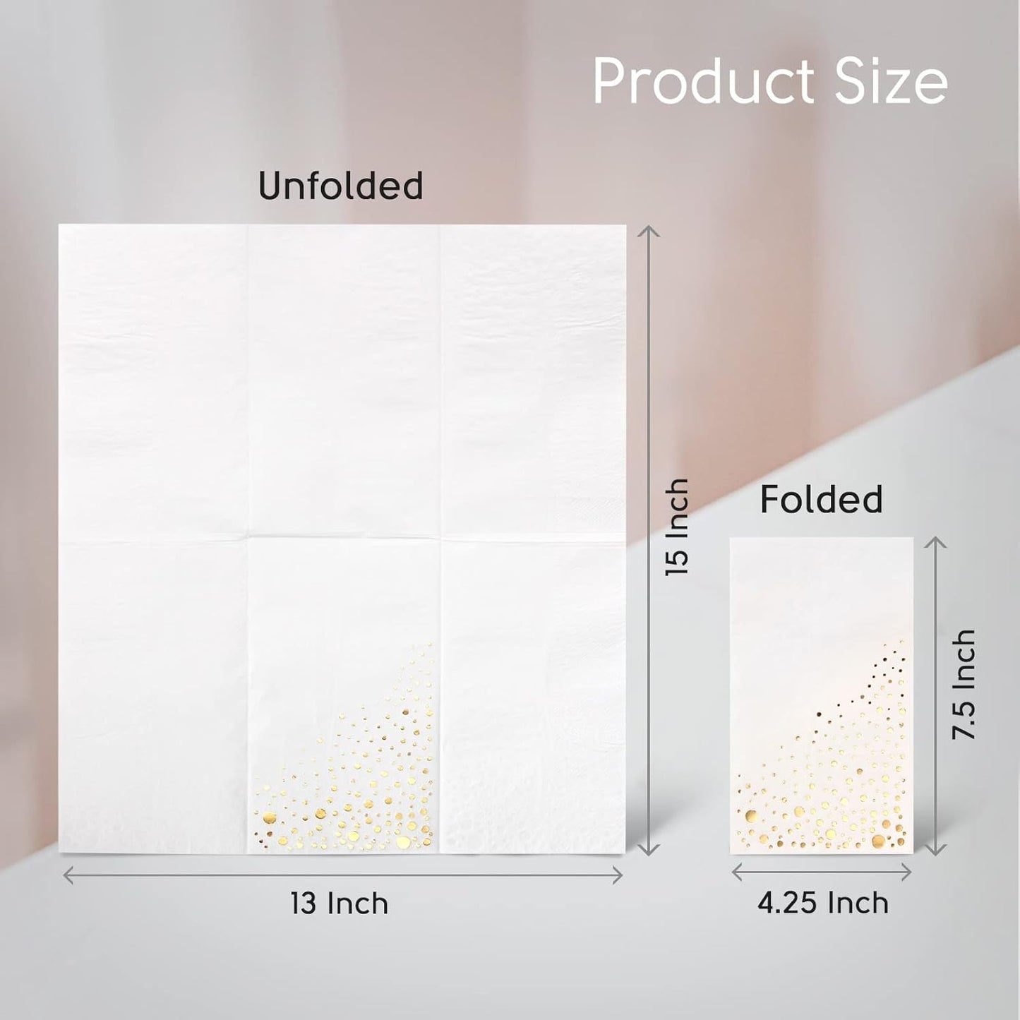 Stylish Gold Dinner Napkins, 100 White and Gold Napkins, Disposable Party Napkins, 7.5x4.25 Inch Wedding Napkins for Reception, 3-Ply Dinner Napkins, Disposable Napkins for Party, Gold Paper Napkins