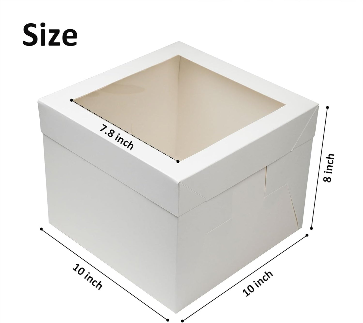 12 inches White Cake Box with Cake Board, 1/2 inch Thick Silver Cake Drum Set, Square Bakery Box with Window Lid and Cake Board Combo, Disposable Container for Bakery (12x12x8“)
