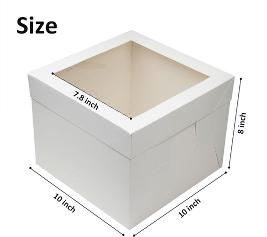 12 inches White Cake Box with Cake Board, 1/2 inch Thick Silver Cake Drum Set, Square Bakery Box with Window Lid and Cake Board Combo, Disposable Container for Bakery (12x12x8“)