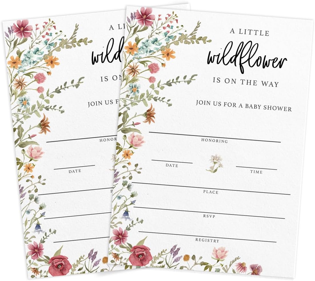 Printed Party Baby Shower Games for Girl – 4 Games and Activities for 30 Guests, Includes Bingo, Price is Right, Mommy or Daddy Trivia, and Storybook Title Guessing, Wildflower Baby in Bloom Design