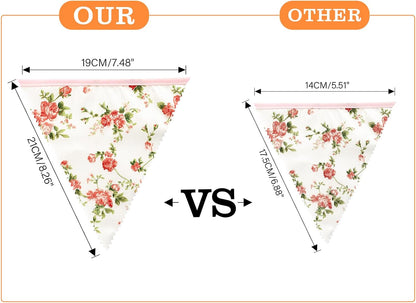 G2PLUS 39Ft Triangle Bunting Banner, 42Pcs Pink Floral Garland Pennant Banner, Reusable Cotton Triangle Flags Party Decoration for Birthday, Wedding, Garden Tea Party, Baby Shower, Room Decor