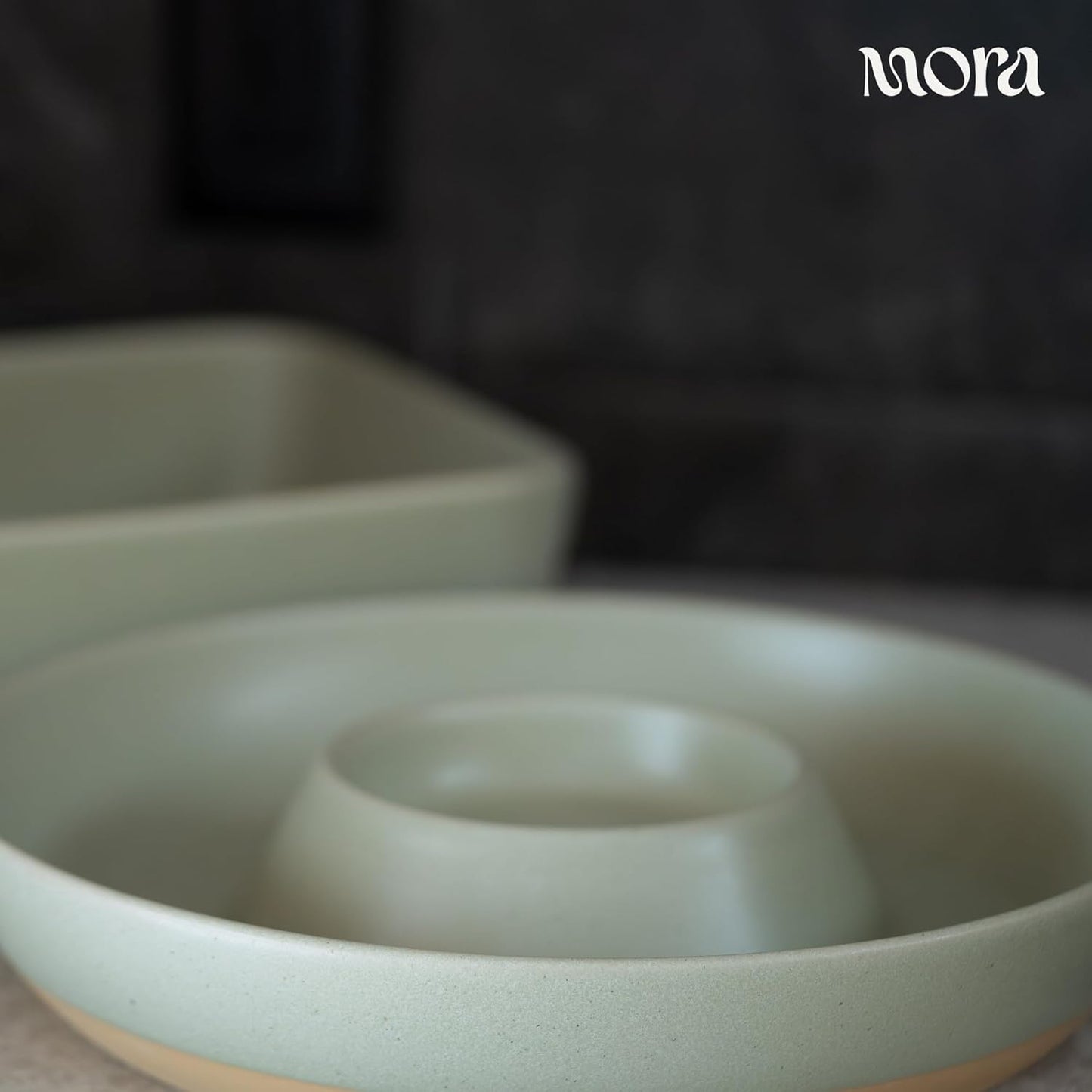 Mora Ceramic Chips and Dip Serving Tray: Large Divided Party Bowl Set for Chips & Salsa, Veggies & Dip, Fruit, Snacks, Entertaining, Hosting, etc. Minimalist Design for the Modern Hostess - White