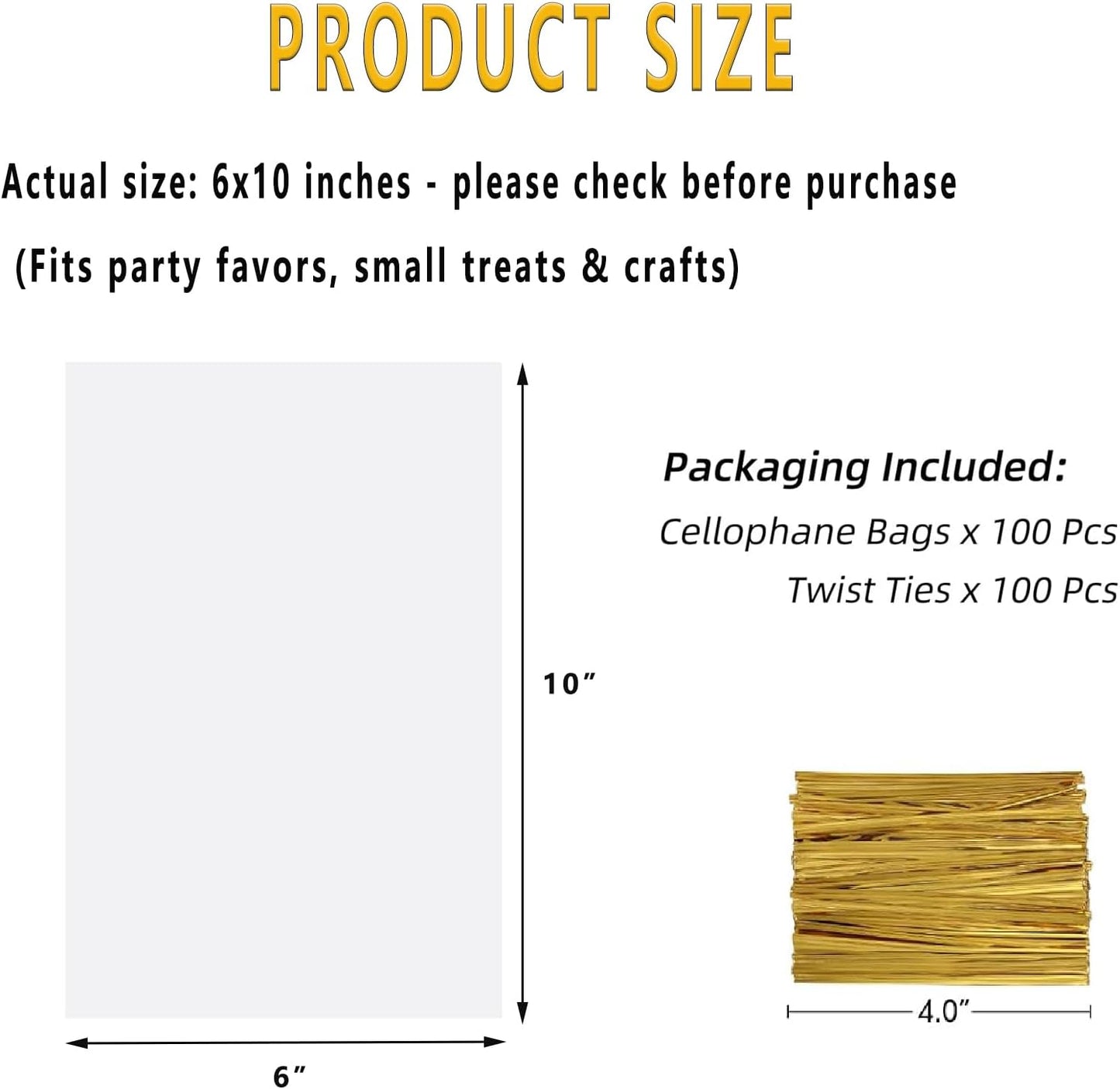 SUREHOME Cellophane Bags, 100 Pack Clear Gift Bag Cellophane Treat Bags with Ties 6x10 Inch Plastic Small Cello Candy Bag for Birthday Party Favors Goodie valentines Cookies Bakery Snack Popcorn Wraps